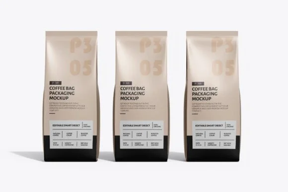 3 Coffee Bag Mockup PSD