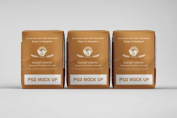 3 Flour Bag Mockup PSD