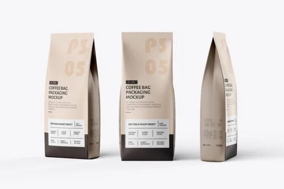 4 Coffee Bag Mockup PSD