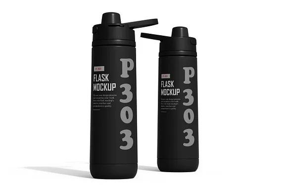 2 Plastic Flask Water Bottle Mockup