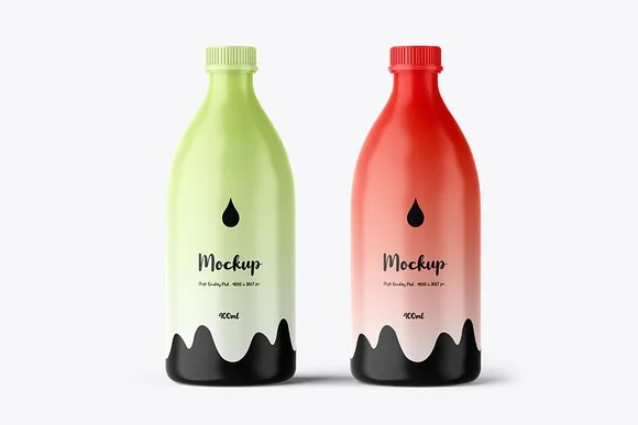 2 Plastic Milk Bottle Mockup