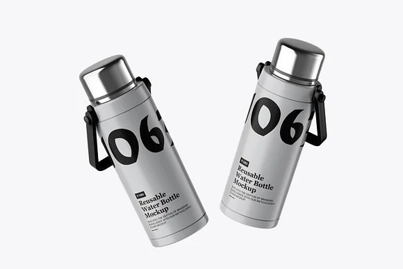 2 Portable Water Bottle PSD Mockup