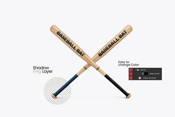 2 Wooden Baseball Bat Mockup