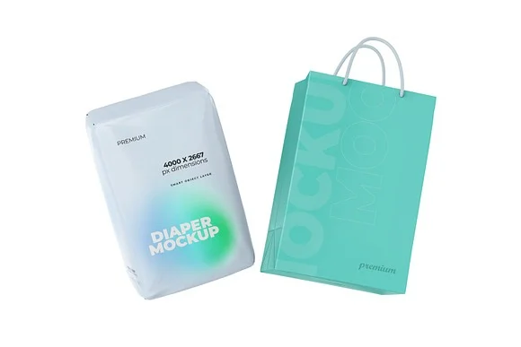 3 Diaper Packaging PSD Mockup