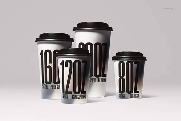 3 Paper Cups Mockup PSD