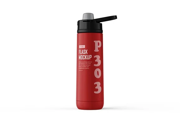 3 Plastic Flask Water Bottle Mockup