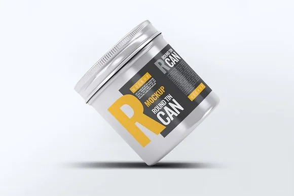 3 Round Tin Can Mockup PSD