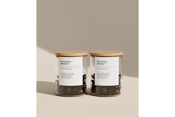 3 Tea Glass Bottle Jar Mockup