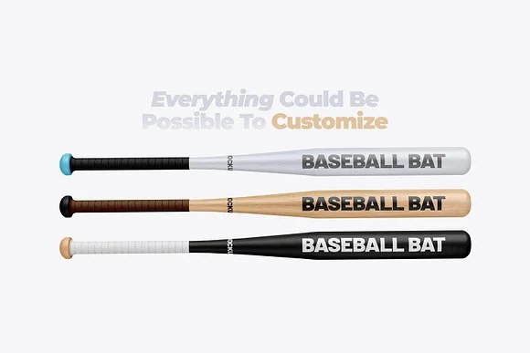 3 Wooden Baseball Bat Mockup