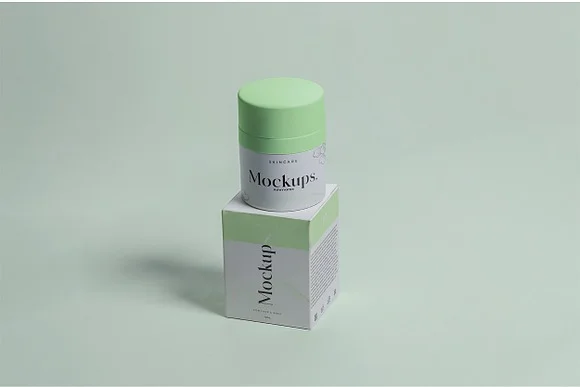 4 Cosmetic Jar & Box PSD Mockup