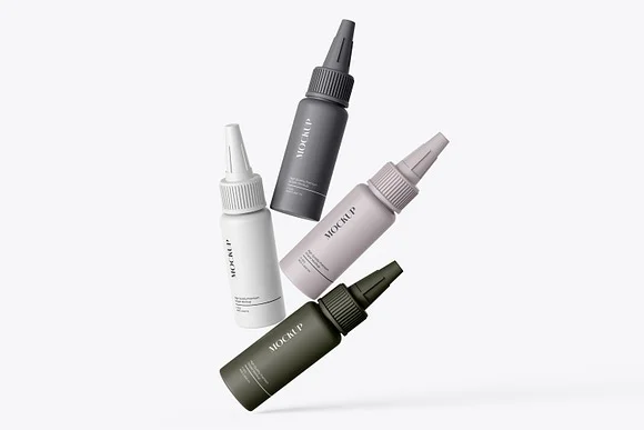 4 Nozzle Applicator Bottle Mockup