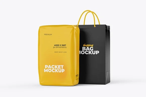 4 Plastic Shopping Bag Mockup