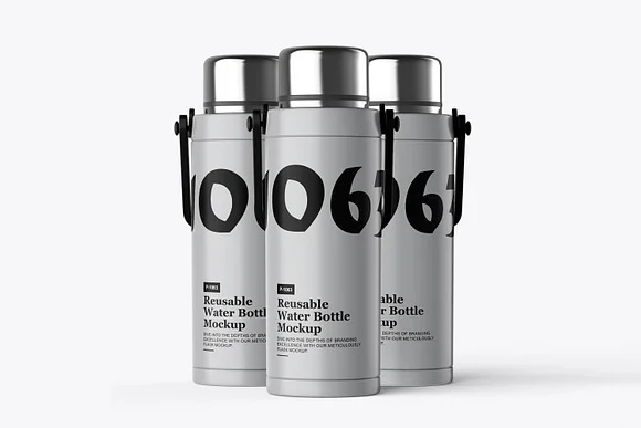 4 Portable Water Bottle PSD Mockup