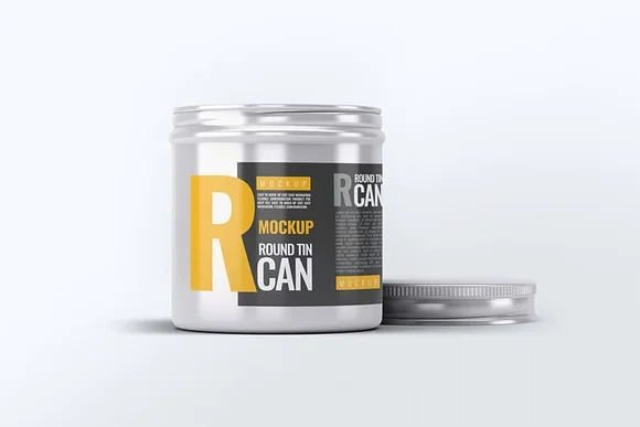 4 Round Tin Can Mockup PSD