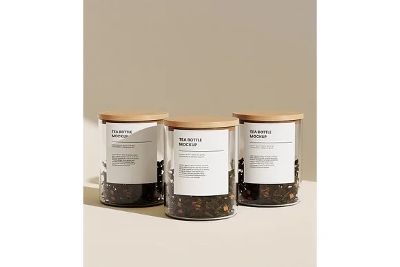 4 Tea Glass Bottle Jar Mockup