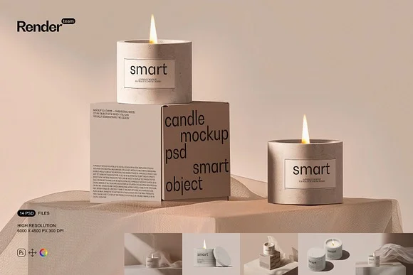 Candle and Box Mockup PSD