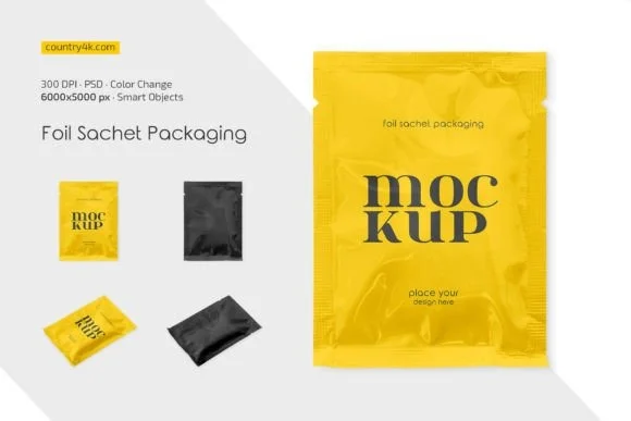 Foil Sachet Packaging Mockup PSD