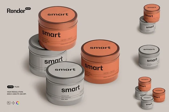 Metal Tin Jar Mockup PSD