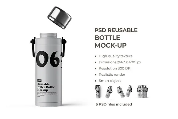 Portable Water Bottle PSD Mockup