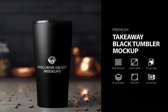 Takeaway Black Tumbler Mockup