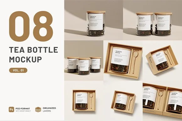 Tea Glass Bottle Jar Mockup