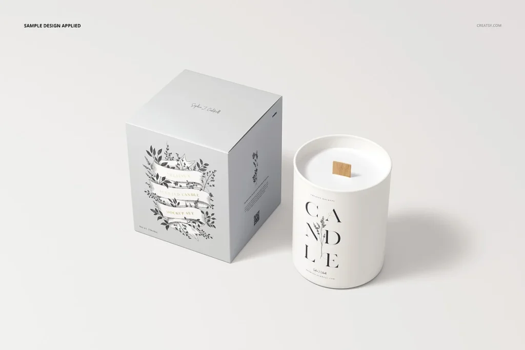 4 Candle with Box Mockup PSD