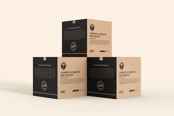 4 Cardboard Box PSD Mockup