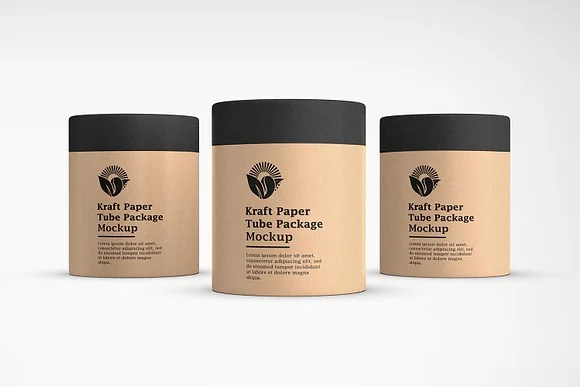 4 Kraft Tube Package Box PSD Mockup
