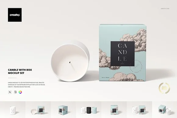 Candle with Box Mockup PSD