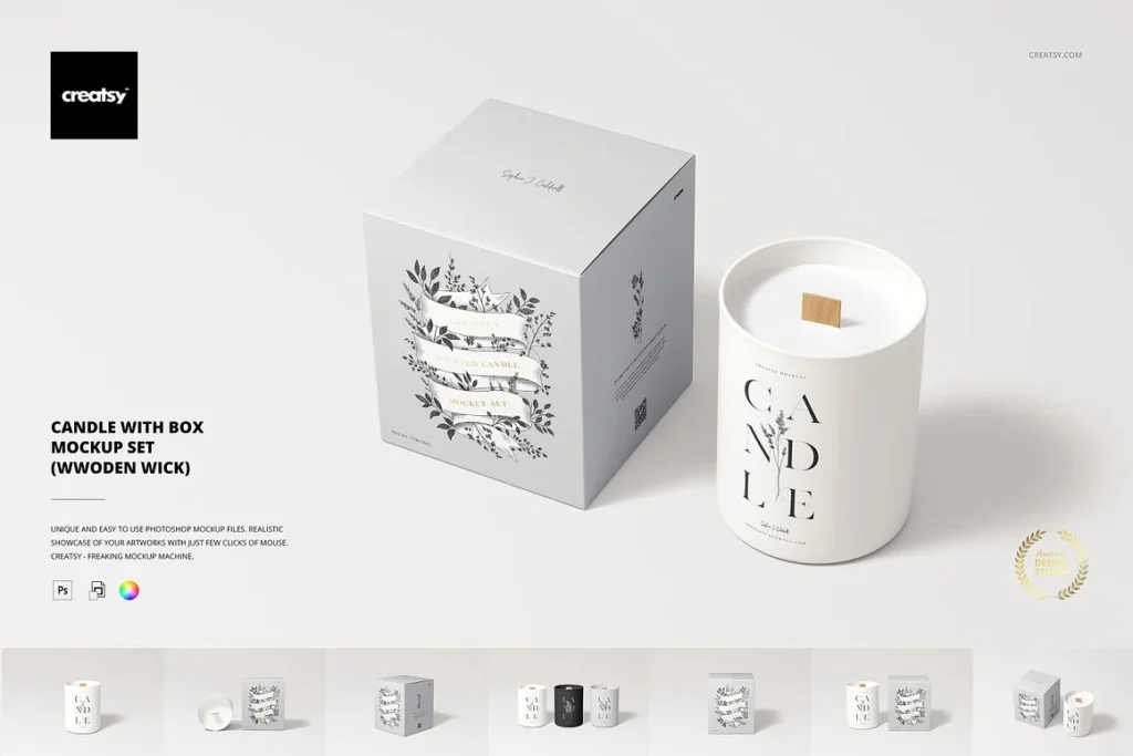 Candle with Box Mockup PSD