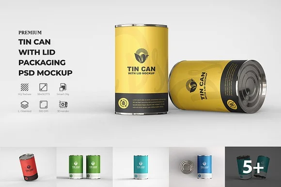 PSD Tin Can Packaging Mockup