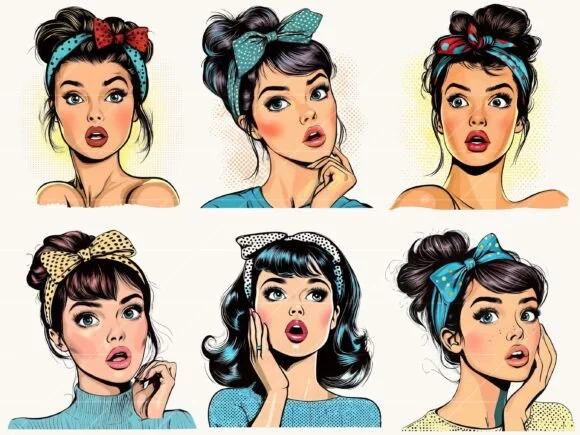 2 Retro Comic Style Pop Girls Illustration