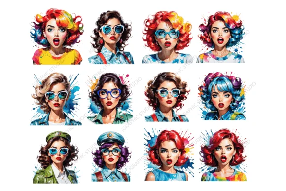 2 Retro Comic Style pop art girl drawing