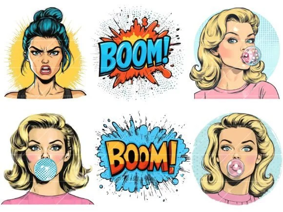3 Comic Style Art Girls Illustration