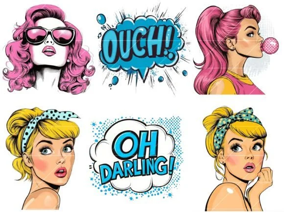 4 Comic Style Art Girls Illustration